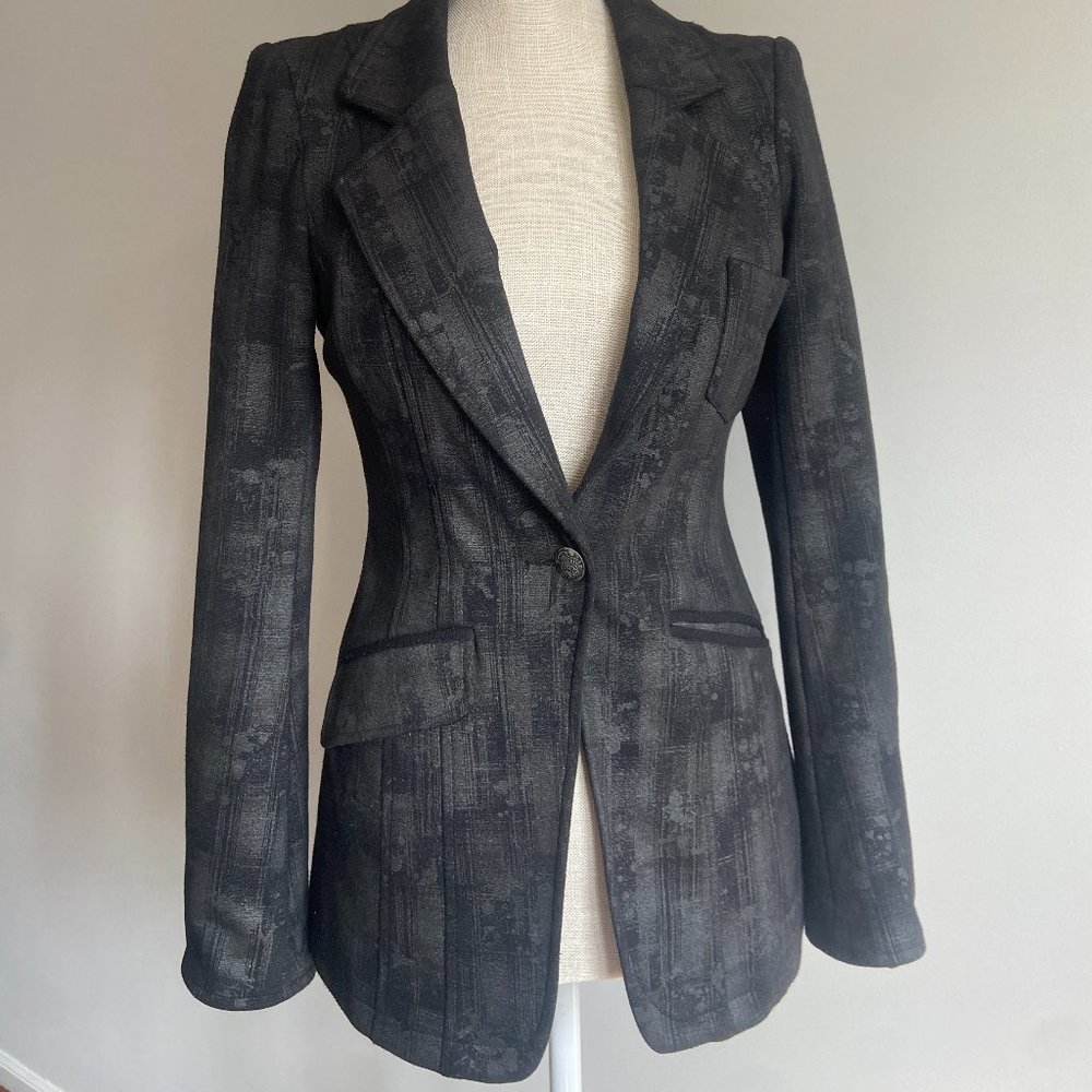 Guess Jeans Women Black Stretchy Grunge Fitted Blazer Size Small